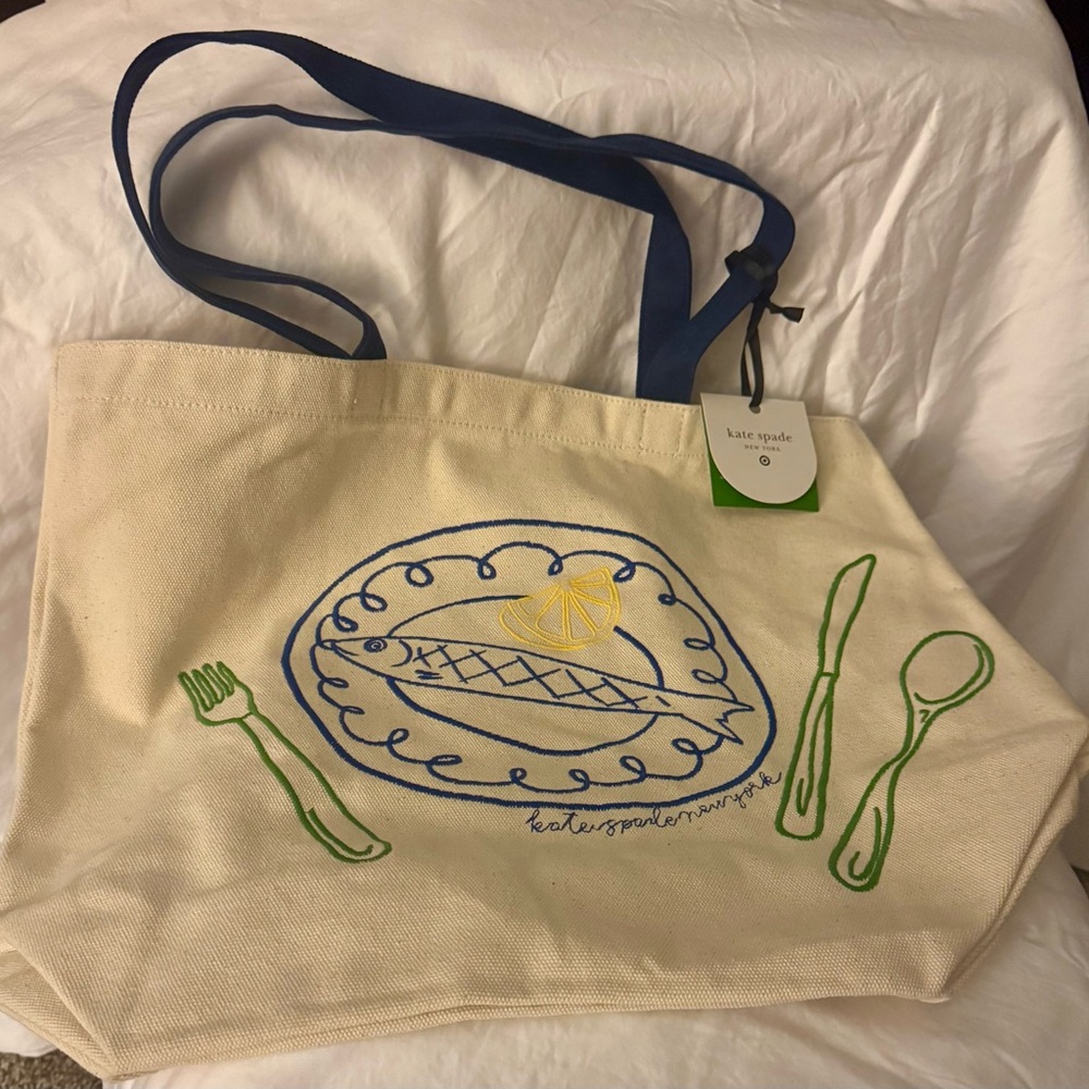 Kate Spade Canvas Tote with Blue and Green Design